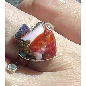 Southwestern Spiny Oyster Turquoise Sterling Silver Spade Ring Sz 6.5 Boho West